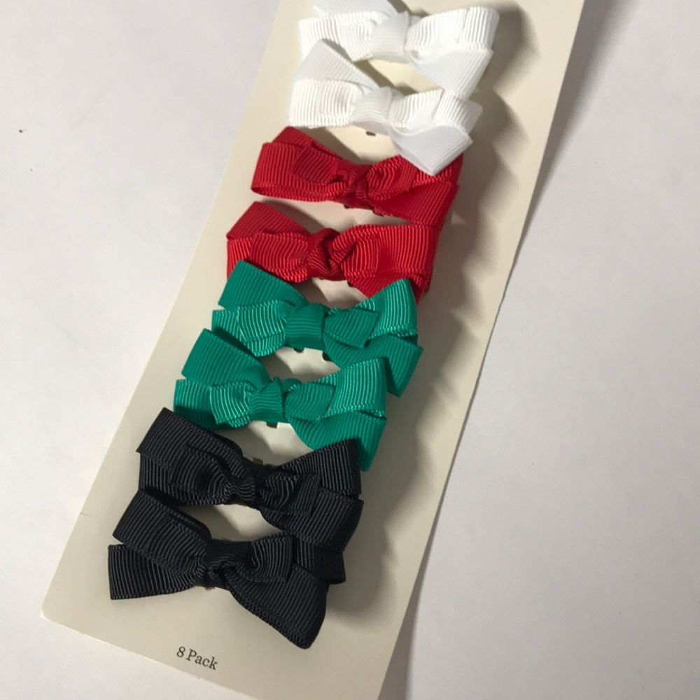Girls Hair Clips 8-pack NWT Christmas colors bows